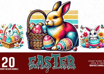 Easter Sunday Bunny Rabbit t-shirt design bundle of 20 designs – download instantly Retro Vintage T-shirt