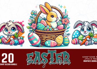 Vintage Colour Easter Sunday Bunny Rabbit t-shirt design bundle of 20 designs – download instantly Retro Vintage Illustration Bundle