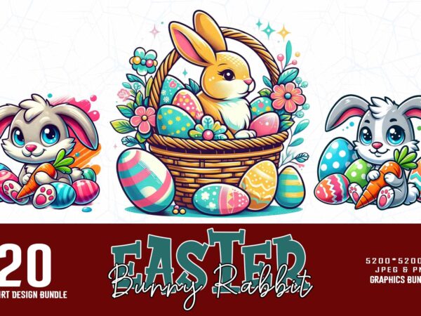 Vintage colour easter sunday bunny rabbit t-shirt design bundle of 20 designs – download instantly retro vintage illustration bundle