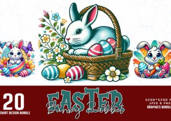 Popular Groovy Easter Sunday Bunny Rabbit t-shirt design bundle of 20 designs – download instantly T-Shirt for POD