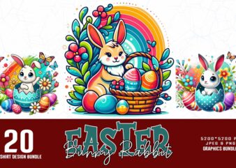 Trendy Retro Vintage Easter Sunday Bunny Rabbit t-shirt design bundle