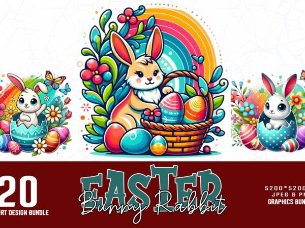 Trendy retro vintage easter sunday bunny rabbit t-shirt design bundle