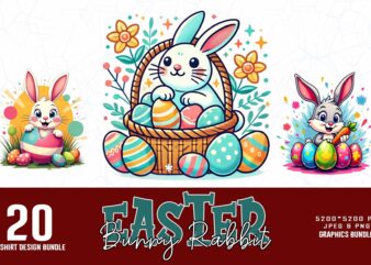 20 Popular Groovy Easter Sunday Bunny Rabbit t-shirt design bestselling bundle