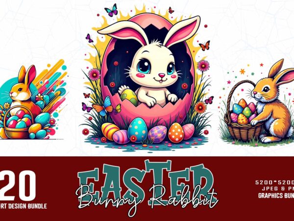 Trendy retro vintage easter sunday bunny rabbit t-shirt design bundle