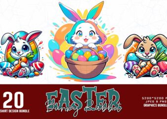 20 Popular Groovy Easter Sunday Bunny Rabbit t-shirt design bundle