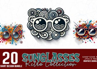 Vintage Colour Retro Sunglasses Summer Lover t-shirt design bundle of 20 designs