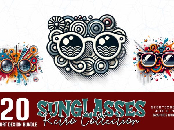 Vintage colour retro sunglasses summer lover t-shirt design bundle of 20 designs