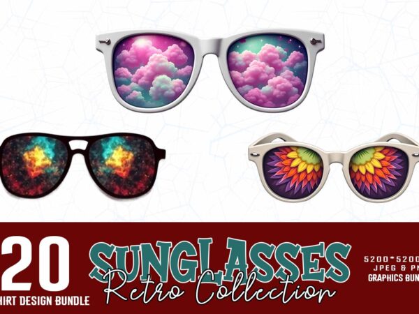 20 trendy retro vintage sunglasses summer lover t-shirt design bundle