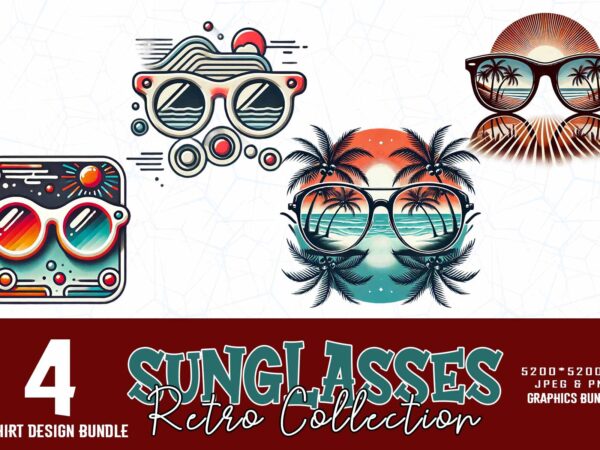 Vintage colour retro sunglasses summer lover t-shirt design bundle of 04 designs