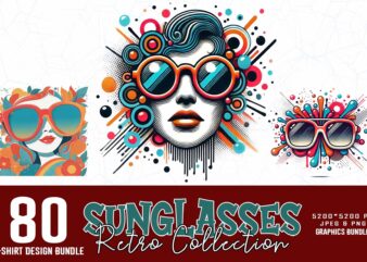 Popular Groovy Retro Sunglasses Summer Lover t-shirt design bundle of 80 designs