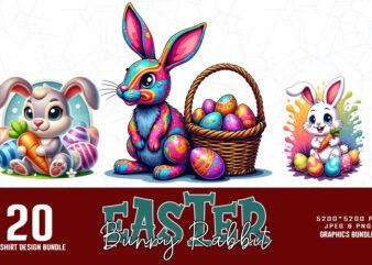 Vintage colour easter sunday rabbit bunny t-shirt design bundle of 20 designs – download instantly retro vintage bundle