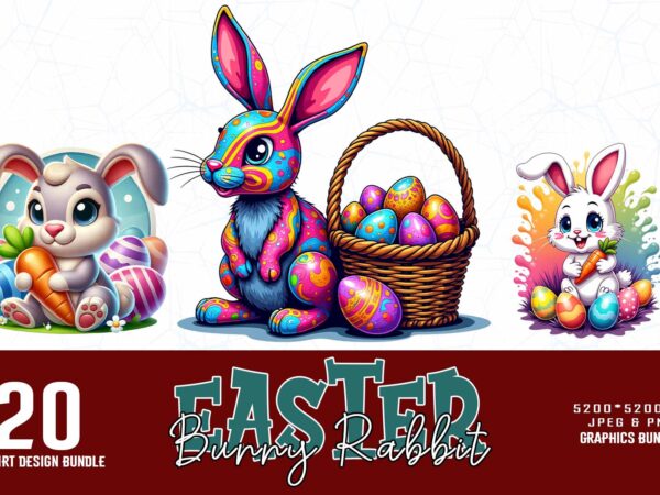 Vintage colour easter sunday rabbit bunny t-shirt design bundle of 20 designs – download instantly retro vintage bundle