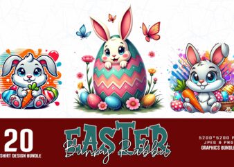 20 Popular Groovy Easter Sunday Rabbit Bunny Lover t-shirt design bundle