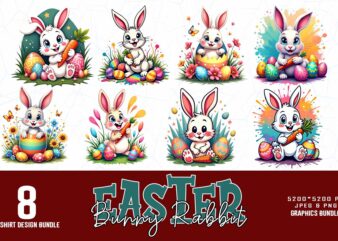 Trendy Retro Vintage Easter Sunday Rabbit Bunny t-shirt design bundle of 8 designs – download instantly