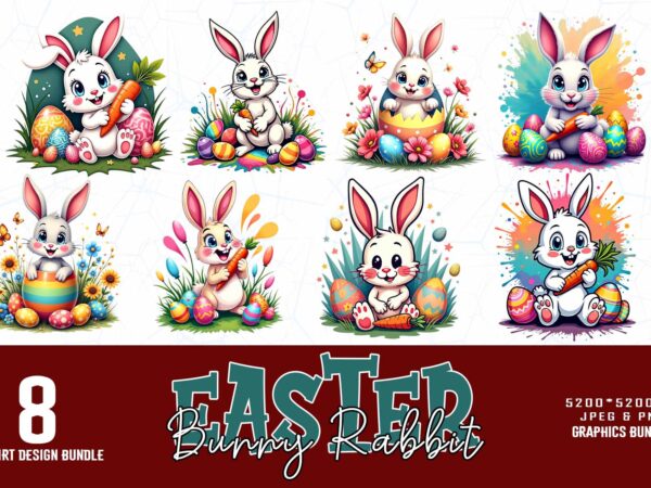 Trendy retro vintage easter sunday rabbit bunny t-shirt design bundle of 8 designs – download instantly