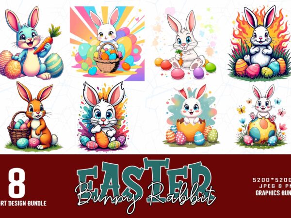 8 easter sunday rabbit bunny illustration t-shirt design bundle