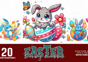 Vintage Colour Easter Sunday Bunny Rabbit t-shirt design bundle of 20 designs – download instantly Retro Vintage Illustration Bundle