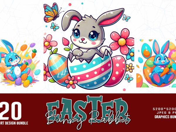 Vintage colour easter sunday bunny rabbit t-shirt design bundle of 20 designs – download instantly retro vintage illustration bundle