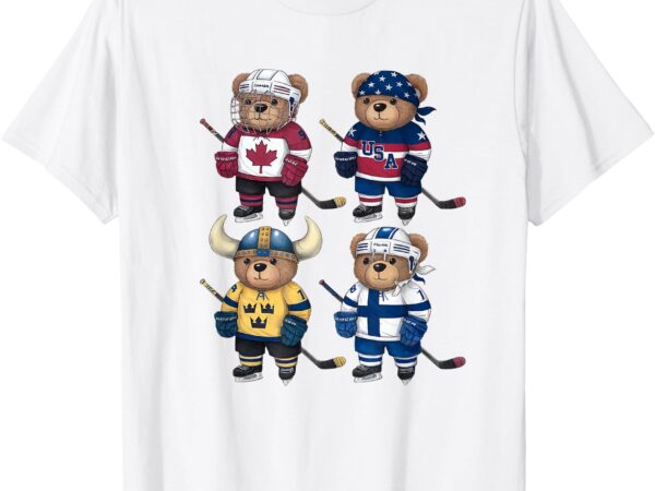 Four nations battle global face-off teddy bear hockey t-shirt