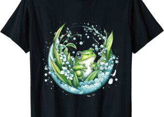 Frog Lovers Lily Flower White Bubble Water T-Shirt