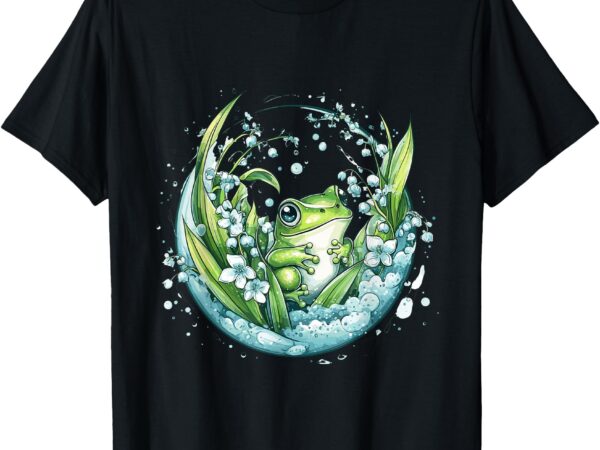 Frog lovers lily flower white bubble water t-shirt