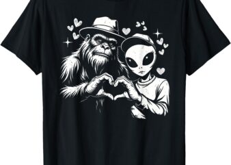 Funny Bigfoot And Alien Sasquatch Love Hand Sign T-Shirt