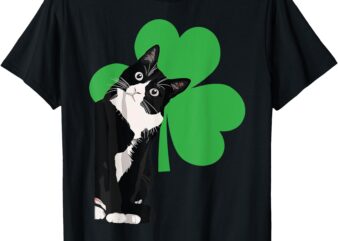 Funny Black Cat ST Patrick’s Day Shamrock Tuxedo Cat T-Shirt