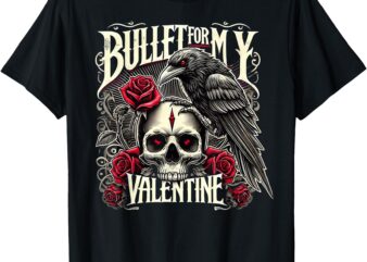 Funny Bullet My Valentine Skull Roses and Red Blood Horror T-Shirt