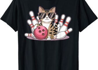 Funny Cat Playing Bowling Cool Cat with Sunglasses T-Shirt