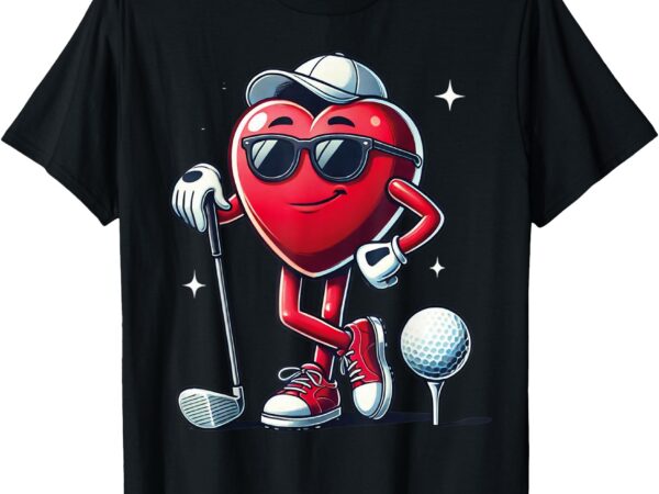 Funny heart playing golf valentine’s day for sport lovers t-shirt