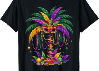 Funny Palm Tree & Beads Mardi Gras Hawaiian Tropical Party T-Shirt