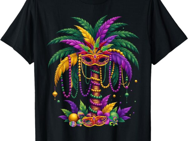 Funny palm tree & beads mardi gras hawaiian tropical party t-shirt