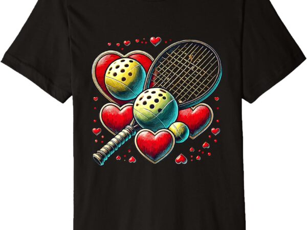 Funny pickleball love valentine’s day heart paddle couples premium t-shirt