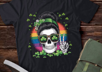 Funny St Patricks Day Skull Messy Bun Pattys Paddys pa101