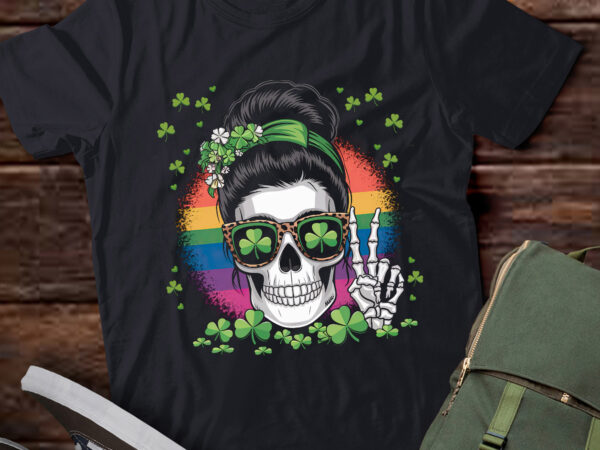 Funny st patricks day skull messy bun pattys paddys pa101 t shirt graphic design