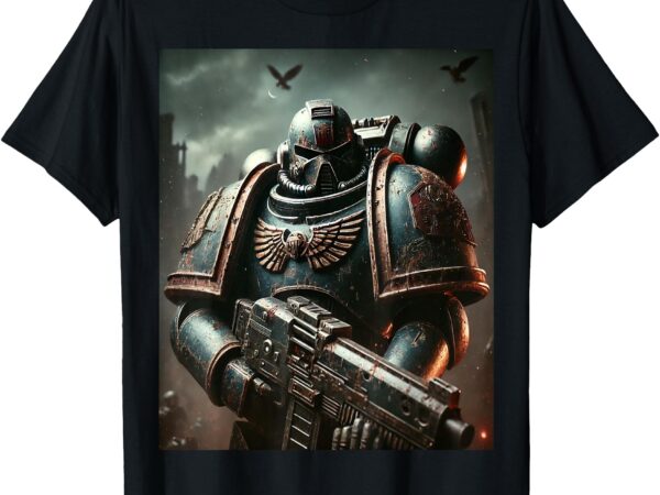 Grimdark space marine on the battlefield 40k t-shirt