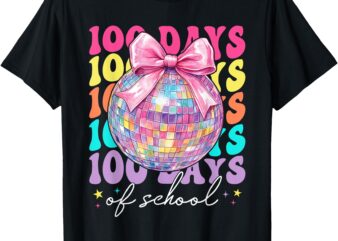 Groovy 100 Days of School Disco Coquette Bow Teacher Kids T-Shirt