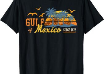 Gulf Of Mexico 1672 Retro Beach Vintage Sunset Historic Map T-Shirt