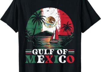 Gulf Of Mexico Retro Vintage Beach Palms Mexican Flag T-Shirt