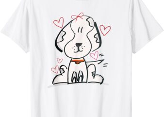 Hand Drawn Puppy Dog Love Valentines Happy Girls Valentines T-Shirt