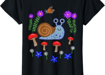 Happy Snail Cottagecore Butterfly Flowers Mushrooms Spring T-Shirt