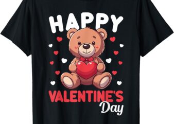 Happy Valentines Day Bear Heart Red Valentine Kids Women T-Shirt