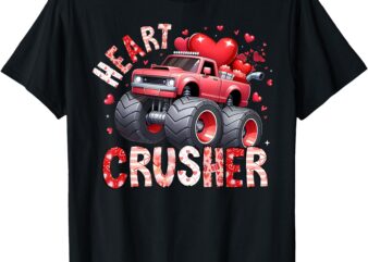 Heart Monster-Truck Crusher Valentines Day Cute Boys Kids T-Shirt