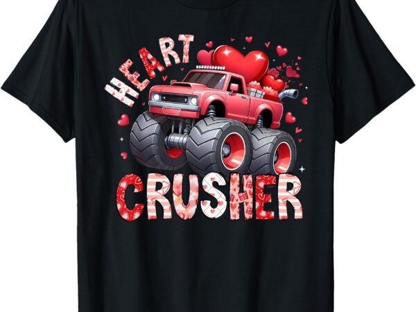 Heart monster-truck crusher valentines day cute boys kids t-shirt