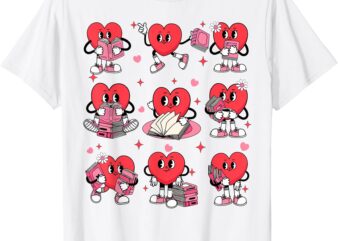 Heart Reading A Book Valentine’s Day Teachers Book Lovers T-Shirt