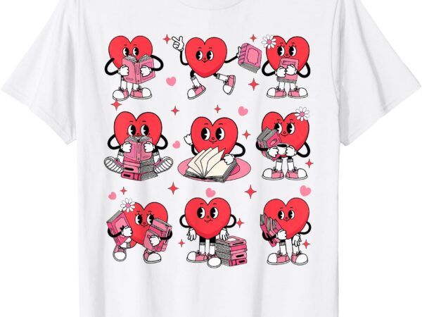 Heart reading a book valentine’s day teachers book lovers t-shirt