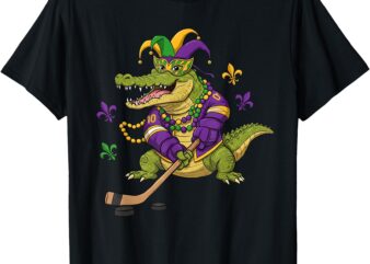 Hockey Alligator Crocodile Mardi Gras Womens Mens Kids Funny T-Shirt