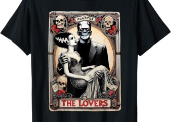 Horror The Lovers Tarot Card Funny Frankenstein And Bride T-Shirt