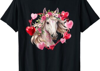 Horse Flowers Hearts Happy Valentine’s Day Equestrian T-Shirt