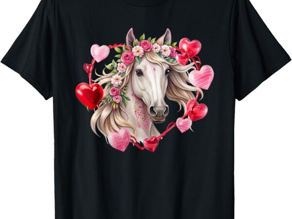 Horse flowers hearts happy valentine’s day equestrian t-shirt